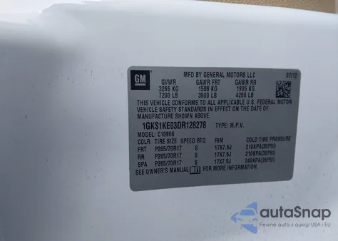 2013 GMC Yukon Xl 1500 Slt из США, поврежденный, VIN 1GKS1KE03DR128278